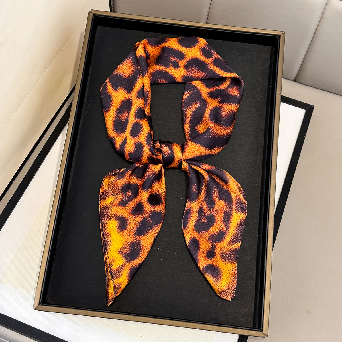 Silk Neck Scarf - Classic Leopard Print Silk Square Scarf