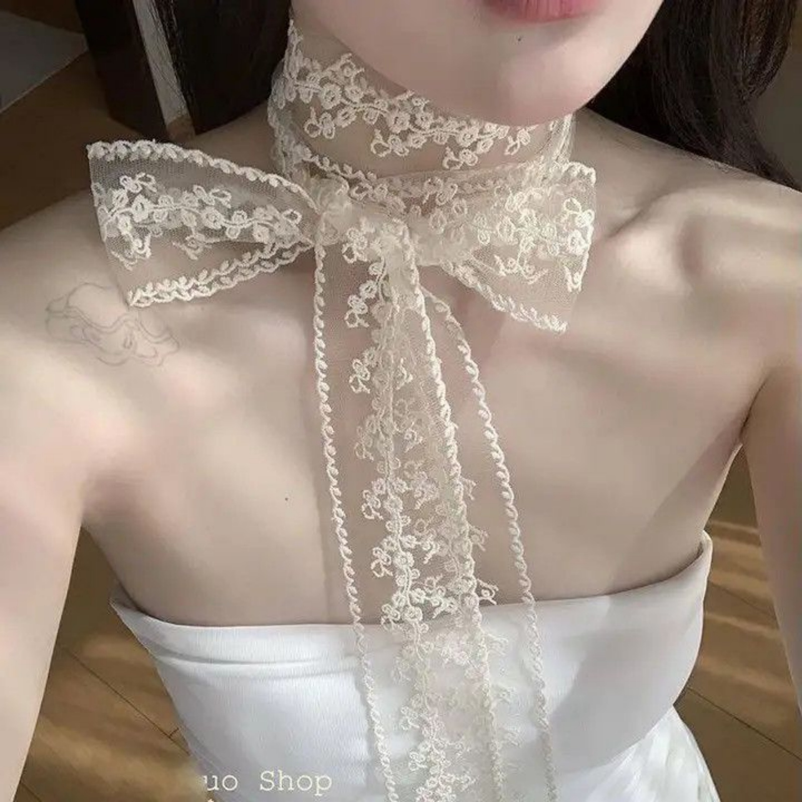 Korean Ins White Lace Ribbon S – обзор и цена Ascot Neck Scarf