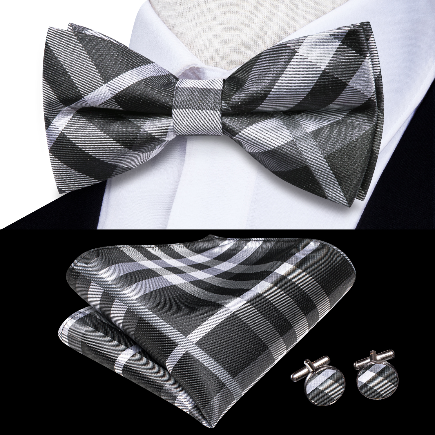 Hi-Tie Grey Plaid Jacquard Pre – обзор и цена Bow Tie Pre Tied