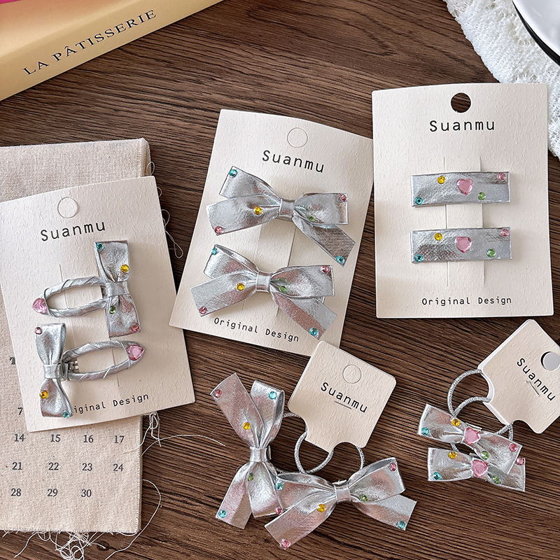 2pcs Diamond Bow Children's Ha – обзор и цена Tie Clip Silver