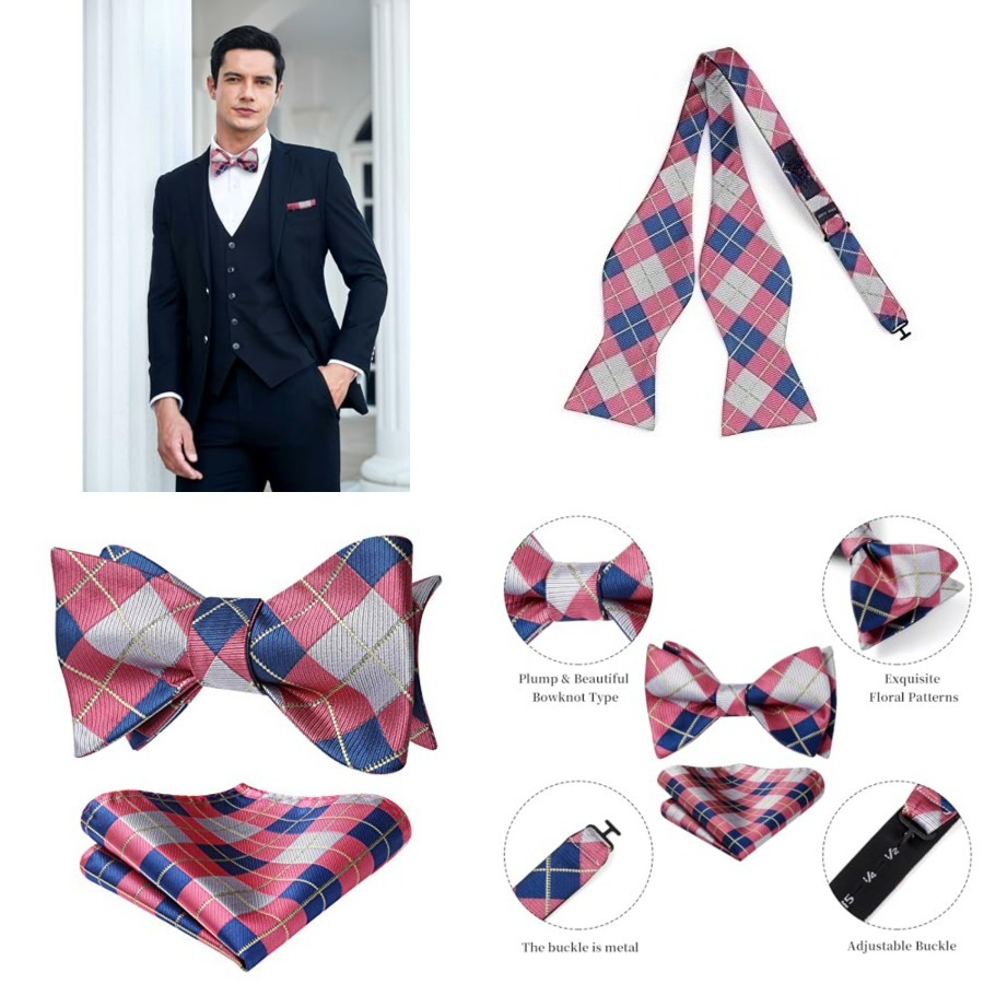Bow Ties for Men Check Plaid S – обзор и цена Pocket Square Set