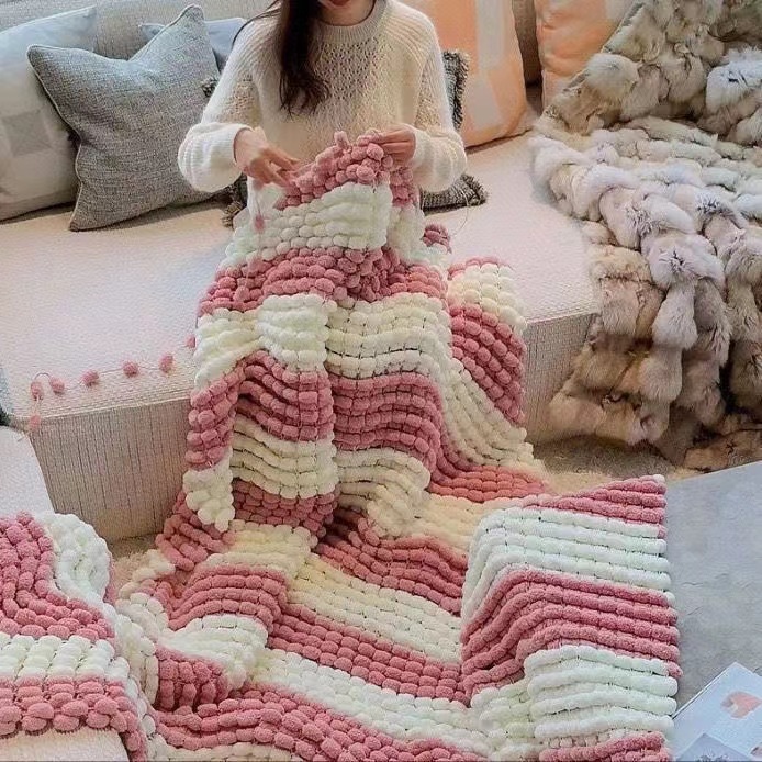 130G/Roll Pompom Yarn Mixed Co – обзор и цена Woven Scarf Blanket