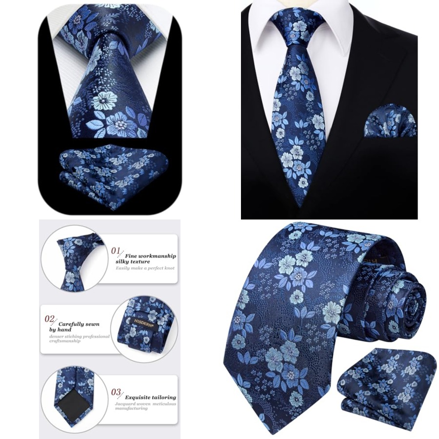 Extra Long Ties for Men Classi – обзор и цена Pocket Square Set